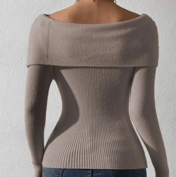 Foldover Off Shoulder Rib-Knit Sweater - Picture 2 of 2